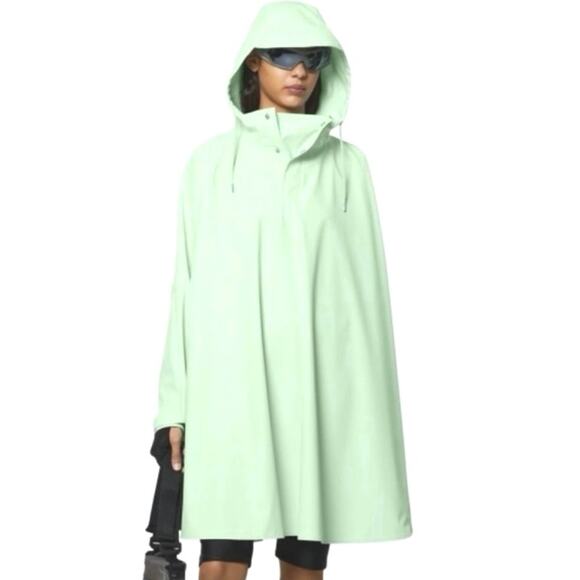 RAINS Cape Poncho Raincoat Mineral Pale Mint Green Hooded Unisex Sz Medium - Picture 1 of 6